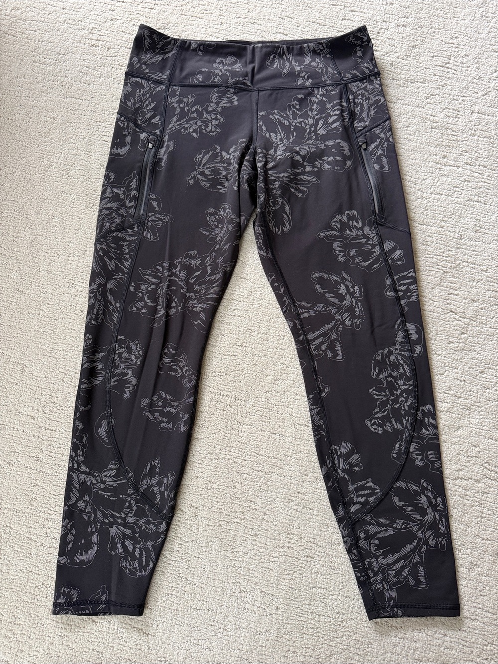 Athleta Black Floral, Rainier Reflective Performance Tights